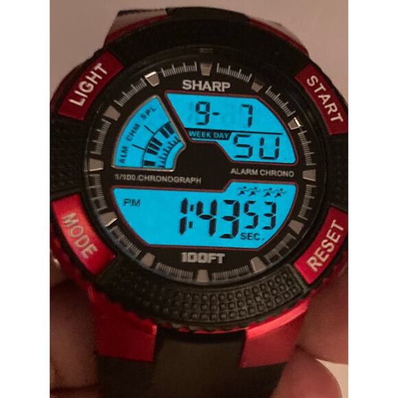 SHARP Digital Multifunction Men's Watch 50mm Alarm Day Date Timer Chrono WR 30m - Picture 1 of 9